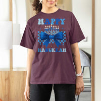 Coquette Hanukkah T Shirt For Women Jewish Menorah Bow Girls - Wonder Print Shop