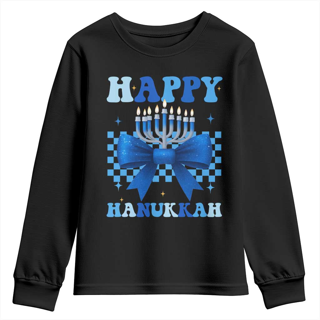 Coquette Hanukkah Youth Sweatshirt Jewish Menorah Bow Girls - Wonder Print Shop