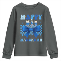 Coquette Hanukkah Youth Sweatshirt Jewish Menorah Bow Girls - Wonder Print Shop