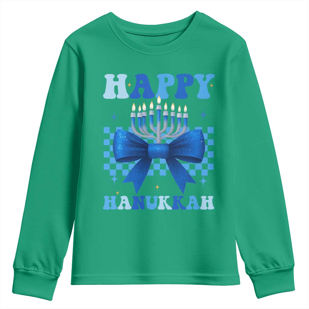 Coquette Hanukkah Youth Sweatshirt Jewish Menorah Bow Girls - Wonder Print Shop
