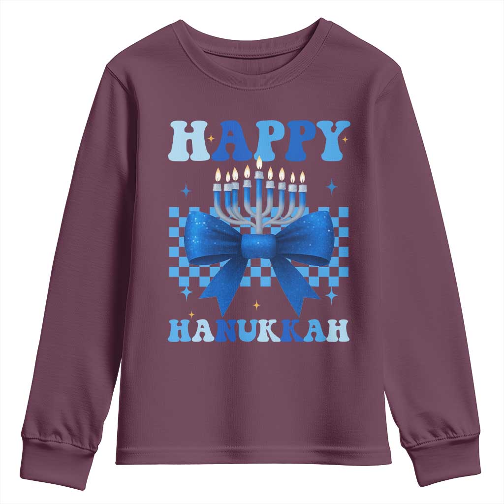 Coquette Hanukkah Youth Sweatshirt Jewish Menorah Bow Girls - Wonder Print Shop