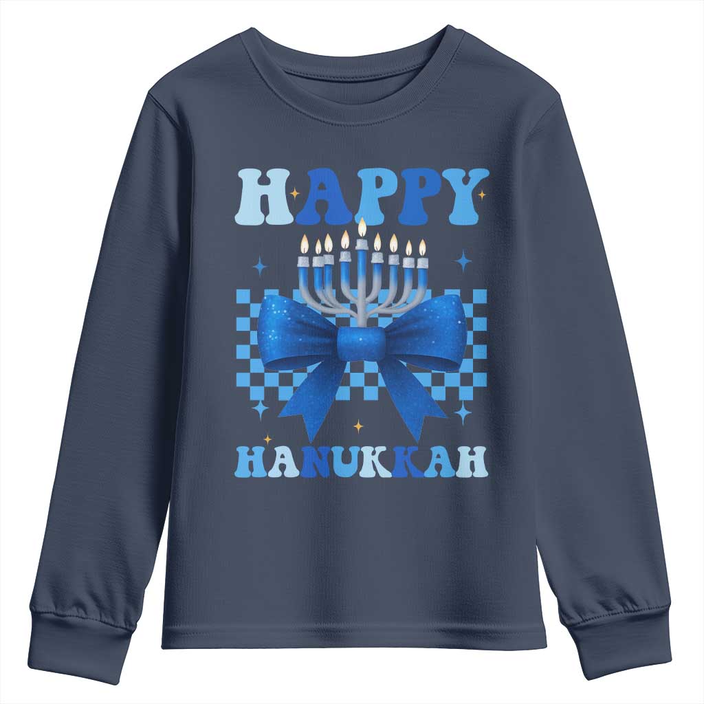 Coquette Hanukkah Youth Sweatshirt Jewish Menorah Bow Girls - Wonder Print Shop
