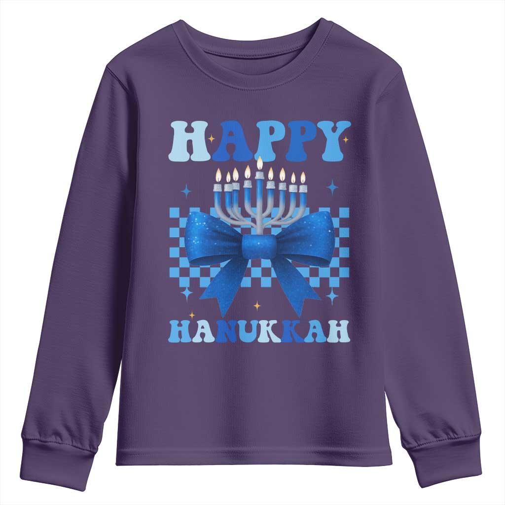 Coquette Hanukkah Youth Sweatshirt Jewish Menorah Bow Girls - Wonder Print Shop