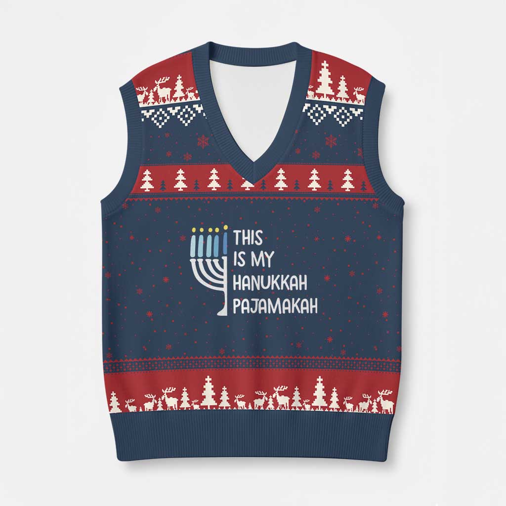 Funny Hanukkah Pajama V-Neck Knit Sweater Vest This is My Pajamakah Gift Chanukah - Wonder Print Shop