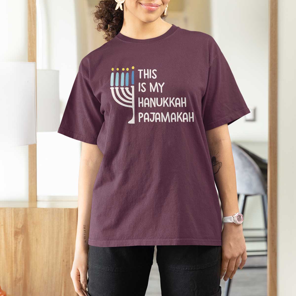 Funny Hanukkah Pajama T Shirt For Women This is My Pajamakah Gift Chanukah - Wonder Print Shop