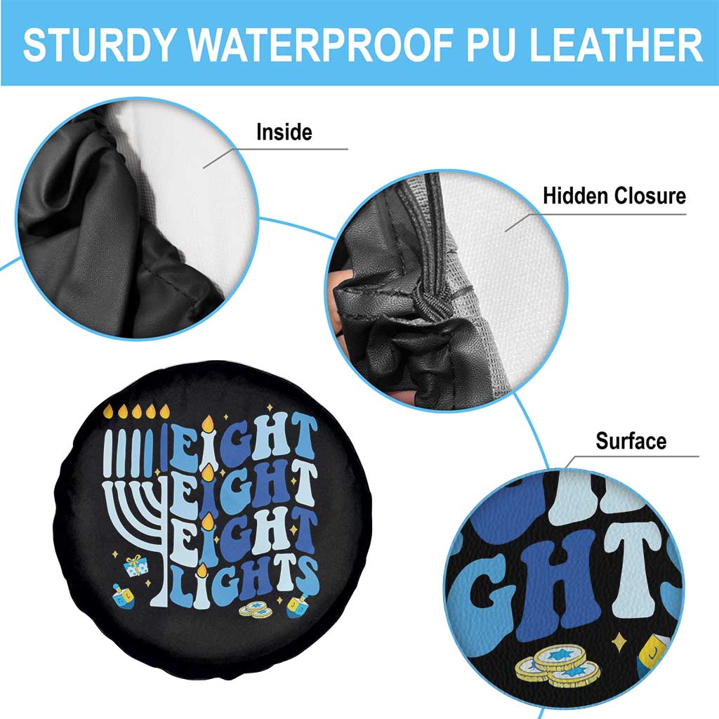 Happy Hanukkah Spare Tire Cover Retro Groovy Eight Nights and Eight Lights - Wonder Print Shop