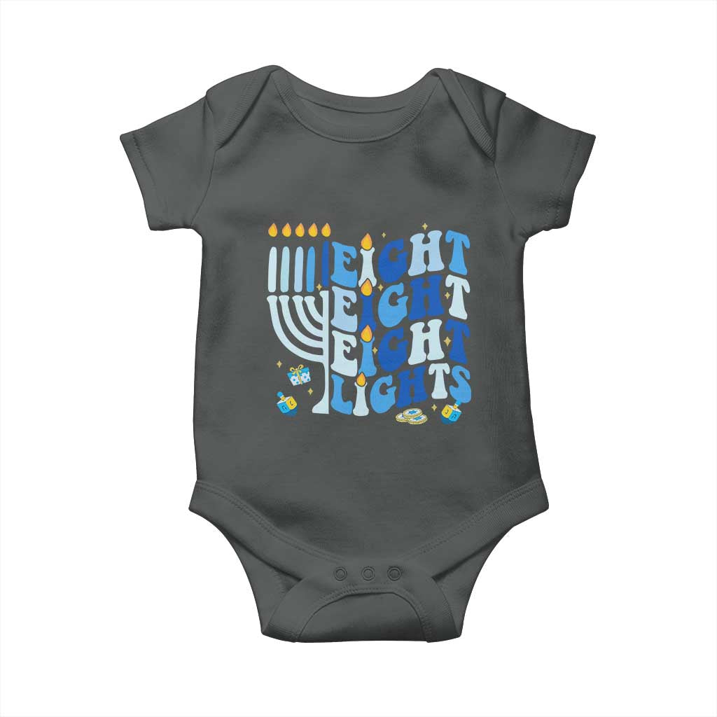 Happy Hanukkah Baby Onesie Retro Groovy Eight Nights and Eight Lights - Wonder Print Shop