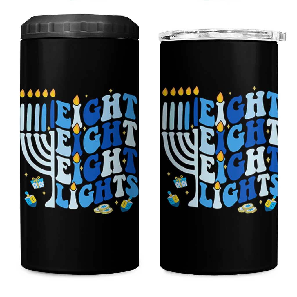 Happy Hanukkah 4 in 1 Can Cooler Tumbler Retro Groovy Eight Nights and Eight Lights - Wonder Print Shop