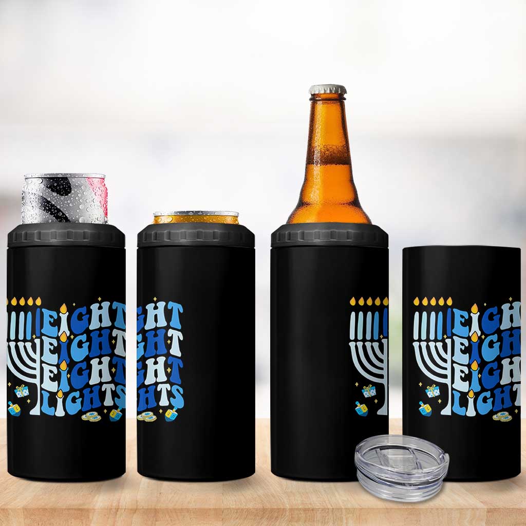 Happy Hanukkah 4 in 1 Can Cooler Tumbler Retro Groovy Eight Nights and Eight Lights - Wonder Print Shop