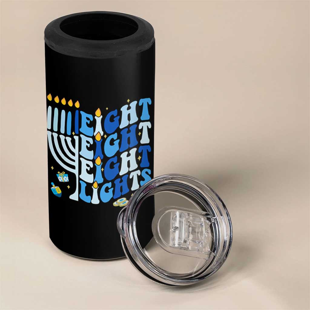 Happy Hanukkah 4 in 1 Can Cooler Tumbler Retro Groovy Eight Nights and Eight Lights - Wonder Print Shop