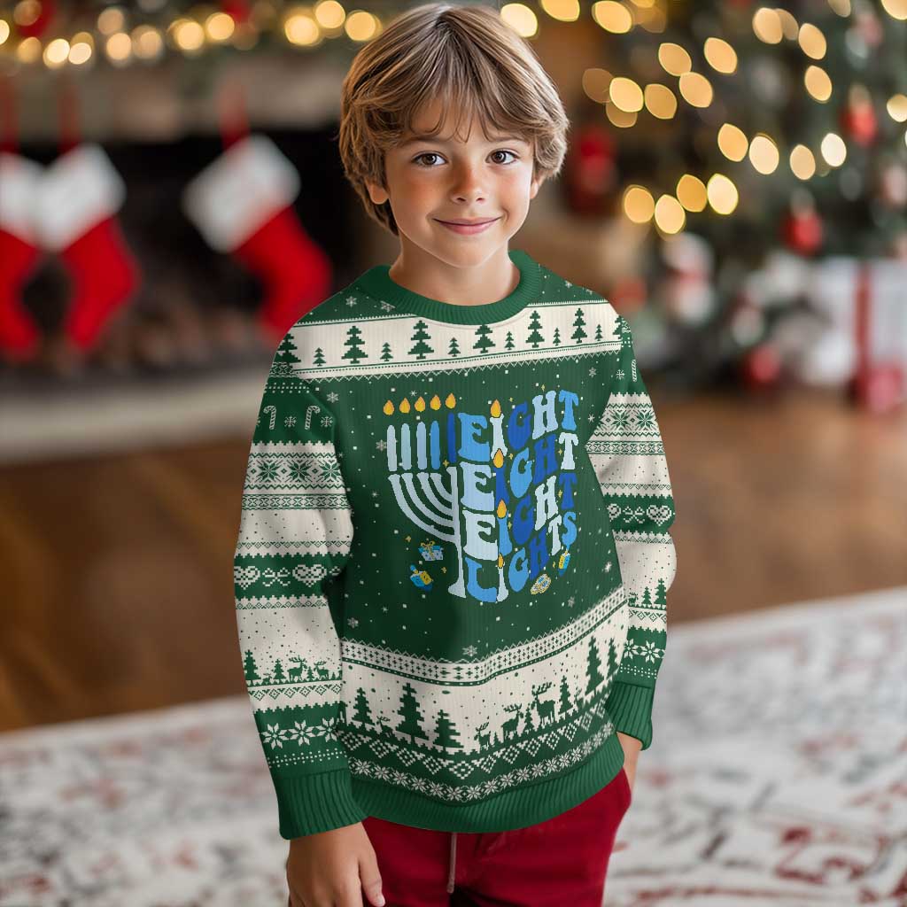 Happy Hanukkah Ugly Christmas Sweater Retro Groovy Eight Nights and Eight Lights - Wonder Print Shop