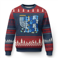 Happy Hanukkah Ugly Christmas Sweater Retro Groovy Eight Nights and Eight Lights - Wonder Print Shop