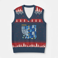 Happy Hanukkah V-Neck Knit Sweater Vest Retro Groovy Eight Nights and Eight Lights - Wonder Print Shop