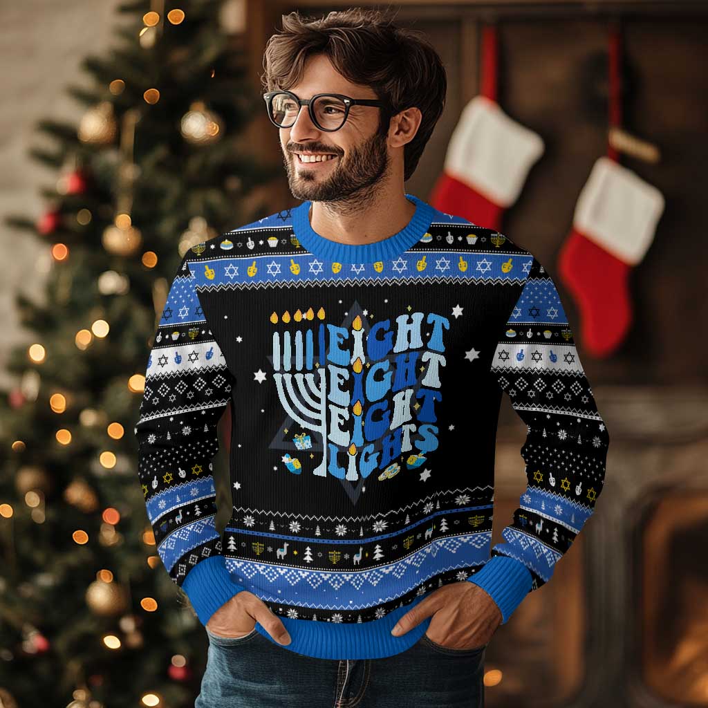 Happy Hanukkah Hanukkah Ugly Sweater Retro Groovy Eight Nights and Eight Lights - Wonder Print Shop