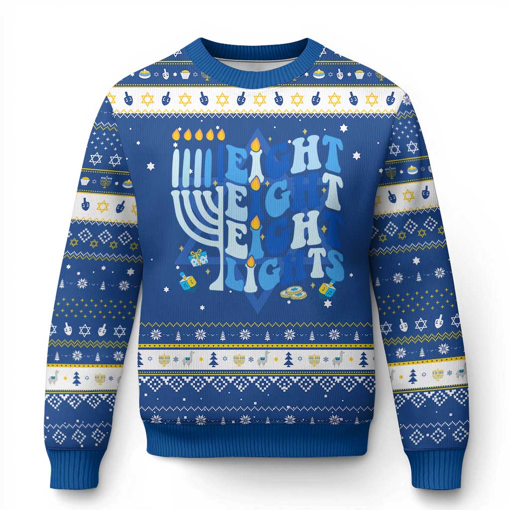 Happy Hanukkah Hanukkah Ugly Sweater Retro Groovy Eight Nights and Eight Lights - Wonder Print Shop