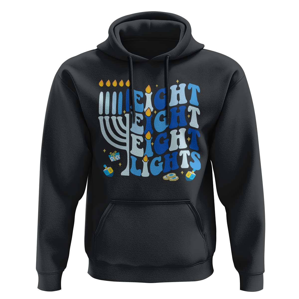 Happy Hanukkah Hoodie Retro Groovy Eight Nights and Eight Lights - Wonder Print Shop