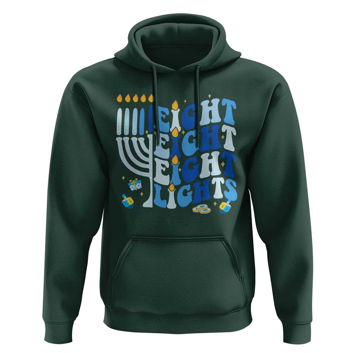 Happy Hanukkah Hoodie Retro Groovy Eight Nights and Eight Lights - Wonder Print Shop