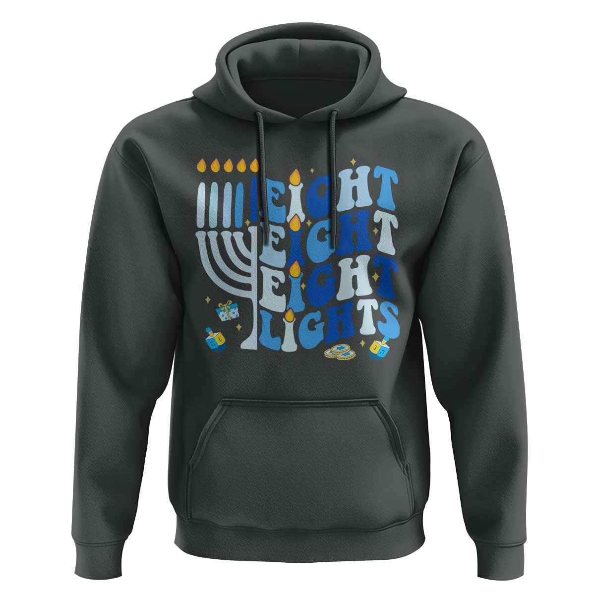 Happy Hanukkah Hoodie Retro Groovy Eight Nights and Eight Lights - Wonder Print Shop