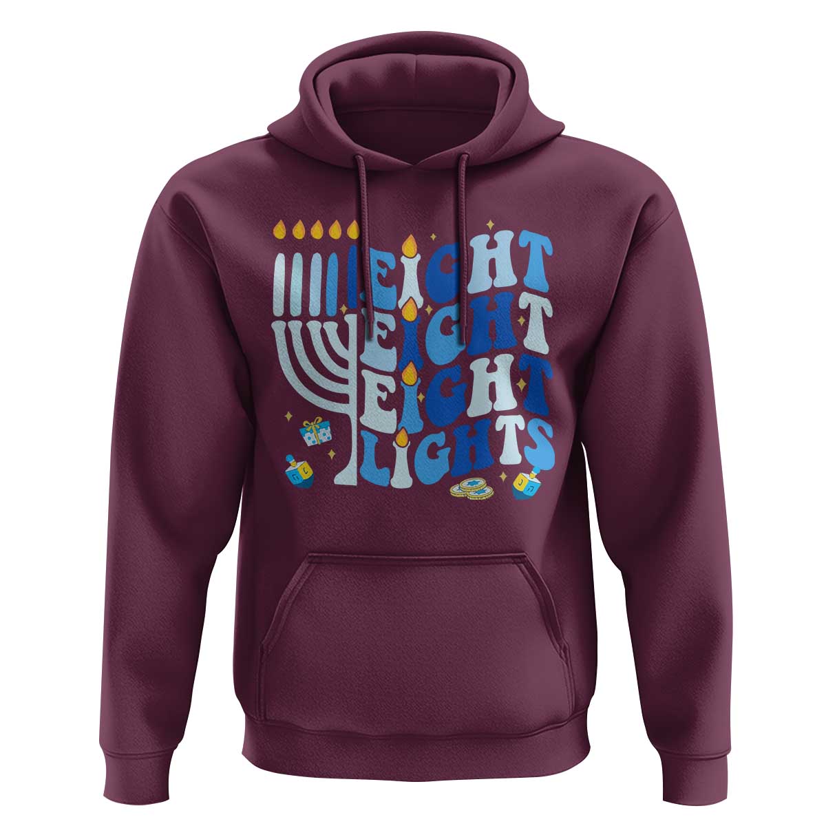 Happy Hanukkah Hoodie Retro Groovy Eight Nights and Eight Lights - Wonder Print Shop