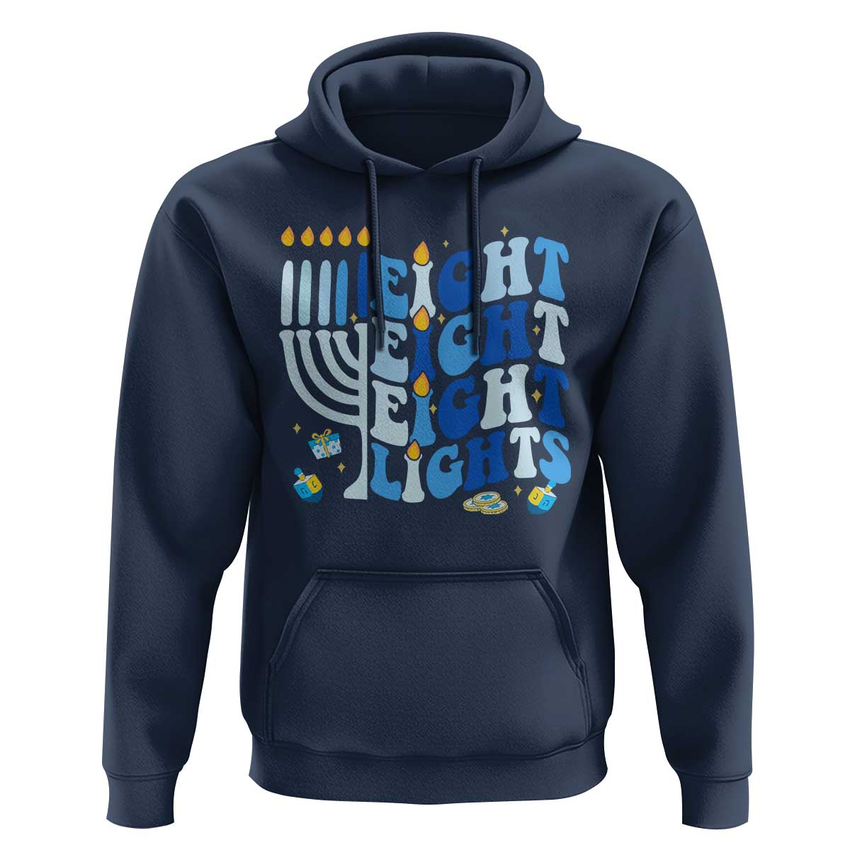 Happy Hanukkah Hoodie Retro Groovy Eight Nights and Eight Lights - Wonder Print Shop