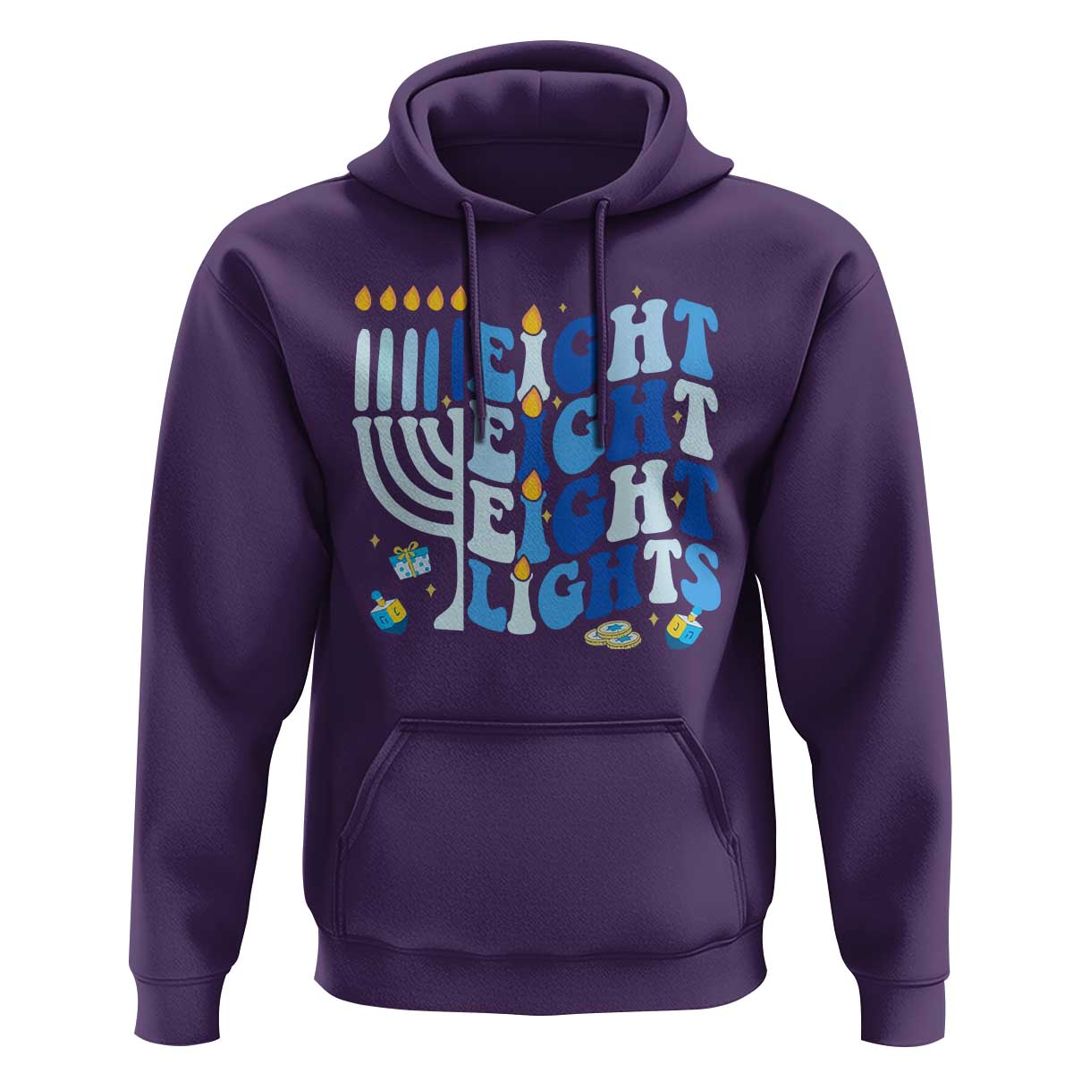 Happy Hanukkah Hoodie Retro Groovy Eight Nights and Eight Lights - Wonder Print Shop