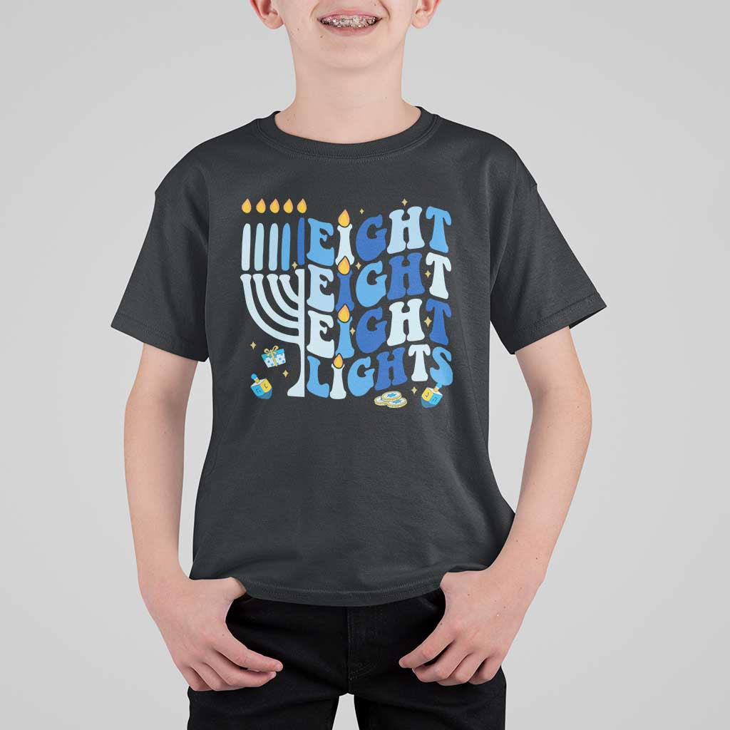 Happy Hanukkah T Shirt For Kid Retro Groovy Eight Nights and Eight Lights - Wonder Print Shop