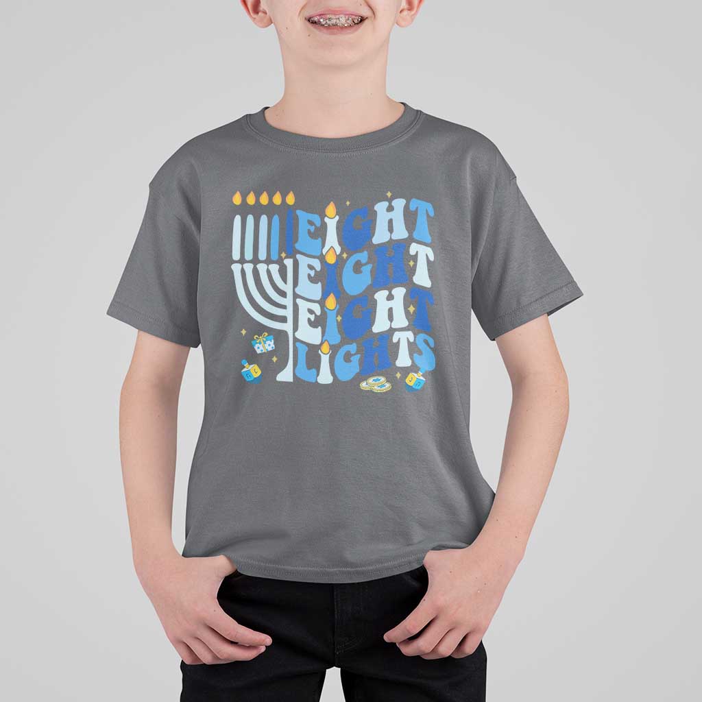 Happy Hanukkah T Shirt For Kid Retro Groovy Eight Nights and Eight Lights - Wonder Print Shop