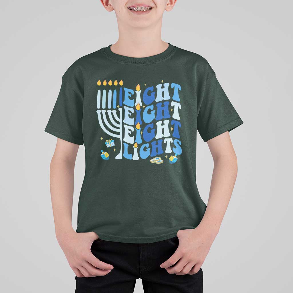 Happy Hanukkah T Shirt For Kid Retro Groovy Eight Nights and Eight Lights - Wonder Print Shop
