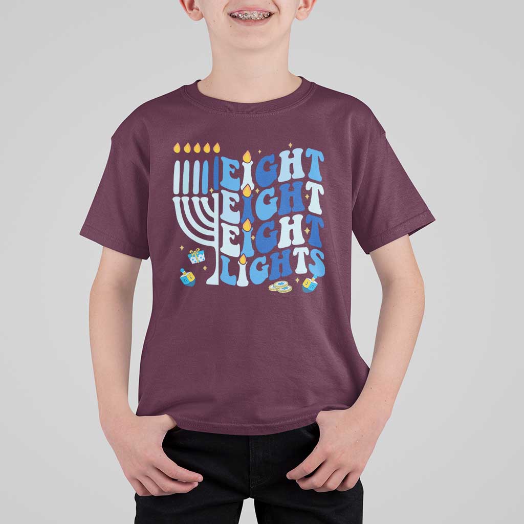 Happy Hanukkah T Shirt For Kid Retro Groovy Eight Nights and Eight Lights - Wonder Print Shop