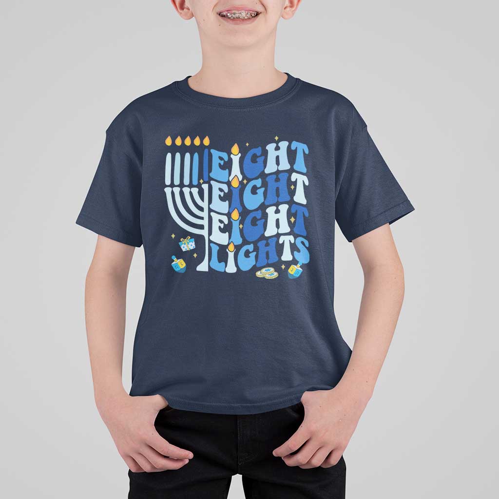 Happy Hanukkah T Shirt For Kid Retro Groovy Eight Nights and Eight Lights - Wonder Print Shop
