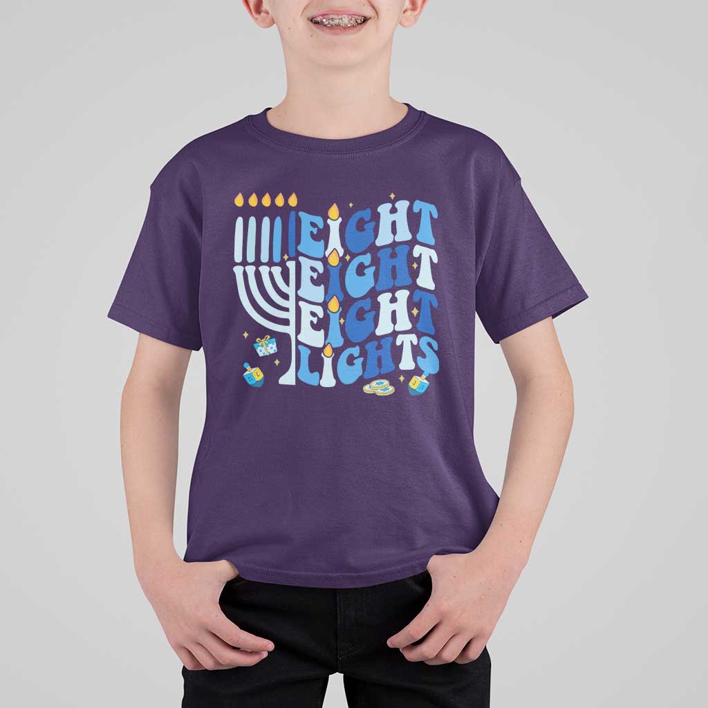 Happy Hanukkah T Shirt For Kid Retro Groovy Eight Nights and Eight Lights - Wonder Print Shop