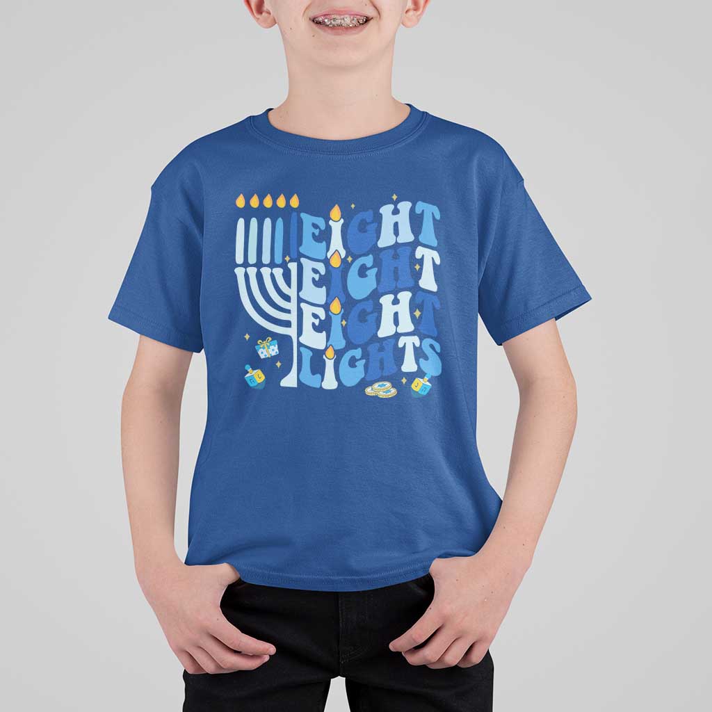 Happy Hanukkah T Shirt For Kid Retro Groovy Eight Nights and Eight Lights - Wonder Print Shop