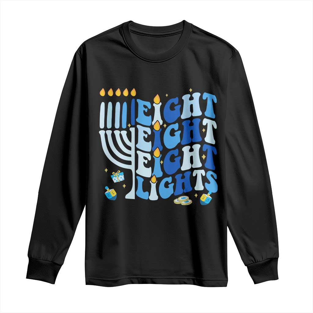 Happy Hanukkah Long Sleeve Shirt Retro Groovy Eight Nights and Eight Lights - Wonder Print Shop