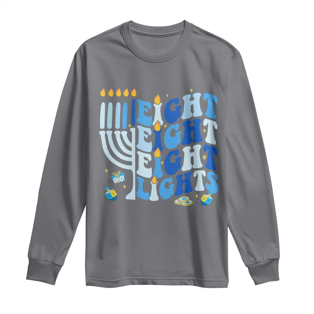 Happy Hanukkah Long Sleeve Shirt Retro Groovy Eight Nights and Eight Lights - Wonder Print Shop