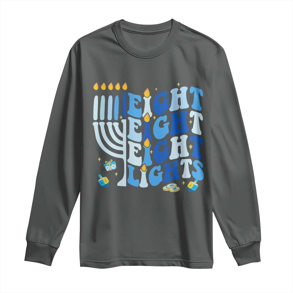 Happy Hanukkah Long Sleeve Shirt Retro Groovy Eight Nights and Eight Lights - Wonder Print Shop