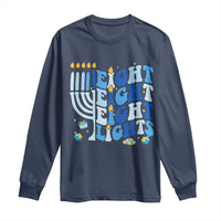 Happy Hanukkah Long Sleeve Shirt Retro Groovy Eight Nights and Eight Lights - Wonder Print Shop