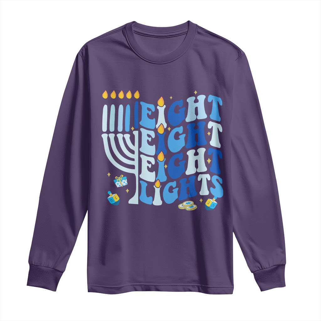 Happy Hanukkah Long Sleeve Shirt Retro Groovy Eight Nights and Eight Lights - Wonder Print Shop