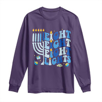 Happy Hanukkah Long Sleeve Shirt Retro Groovy Eight Nights and Eight Lights - Wonder Print Shop