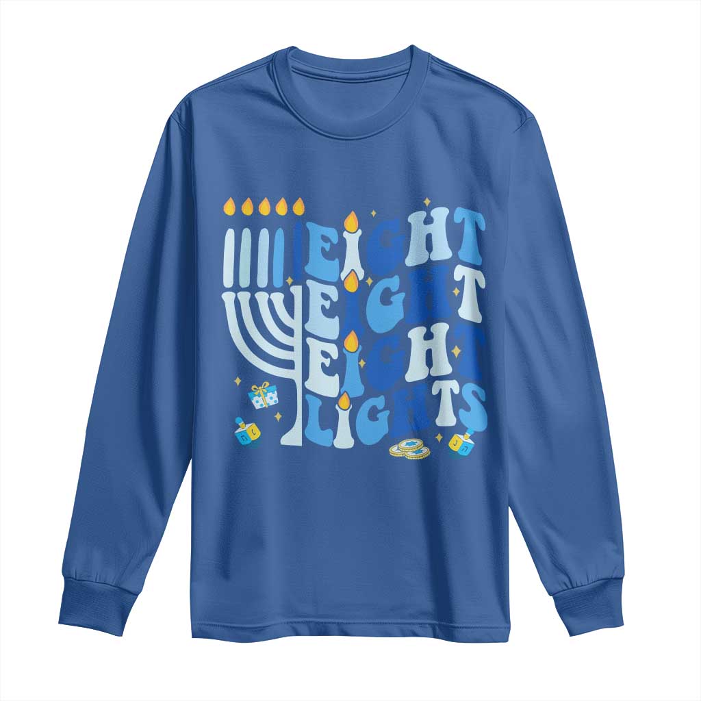 Happy Hanukkah Long Sleeve Shirt Retro Groovy Eight Nights and Eight Lights - Wonder Print Shop