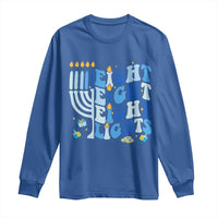 Happy Hanukkah Long Sleeve Shirt Retro Groovy Eight Nights and Eight Lights - Wonder Print Shop