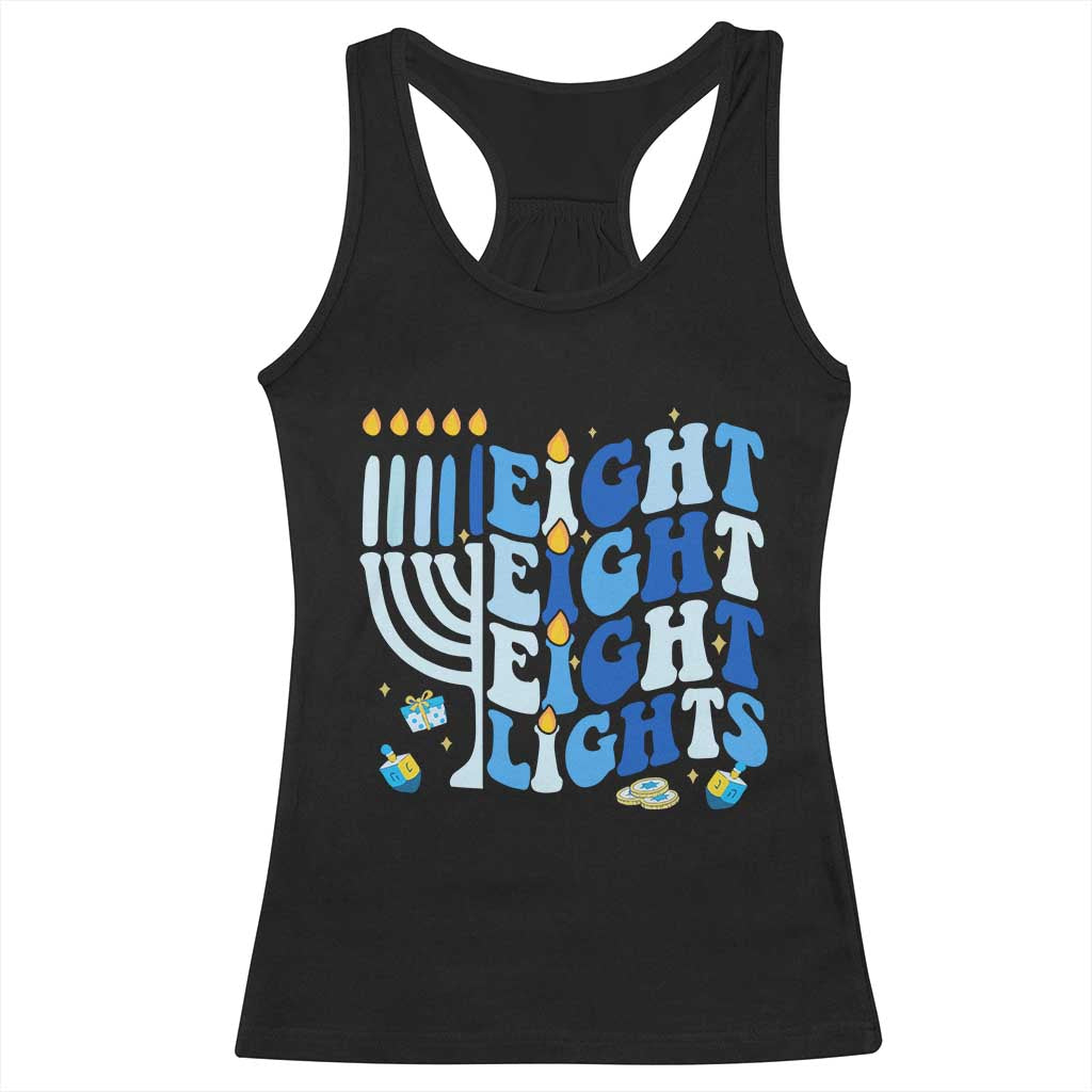 Happy Hanukkah Racerback Tank Top Retro Groovy Eight Nights and Eight Lights - Wonder Print Shop