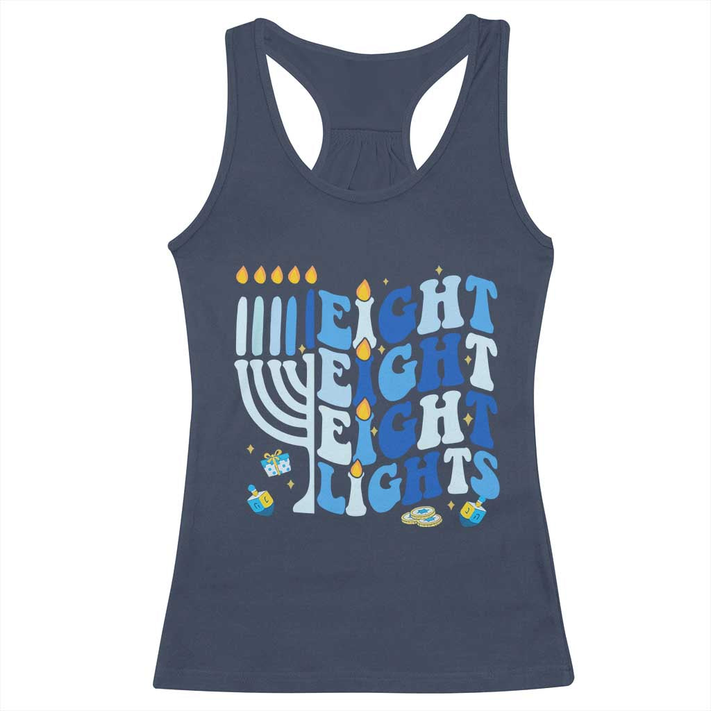 Happy Hanukkah Racerback Tank Top Retro Groovy Eight Nights and Eight Lights - Wonder Print Shop