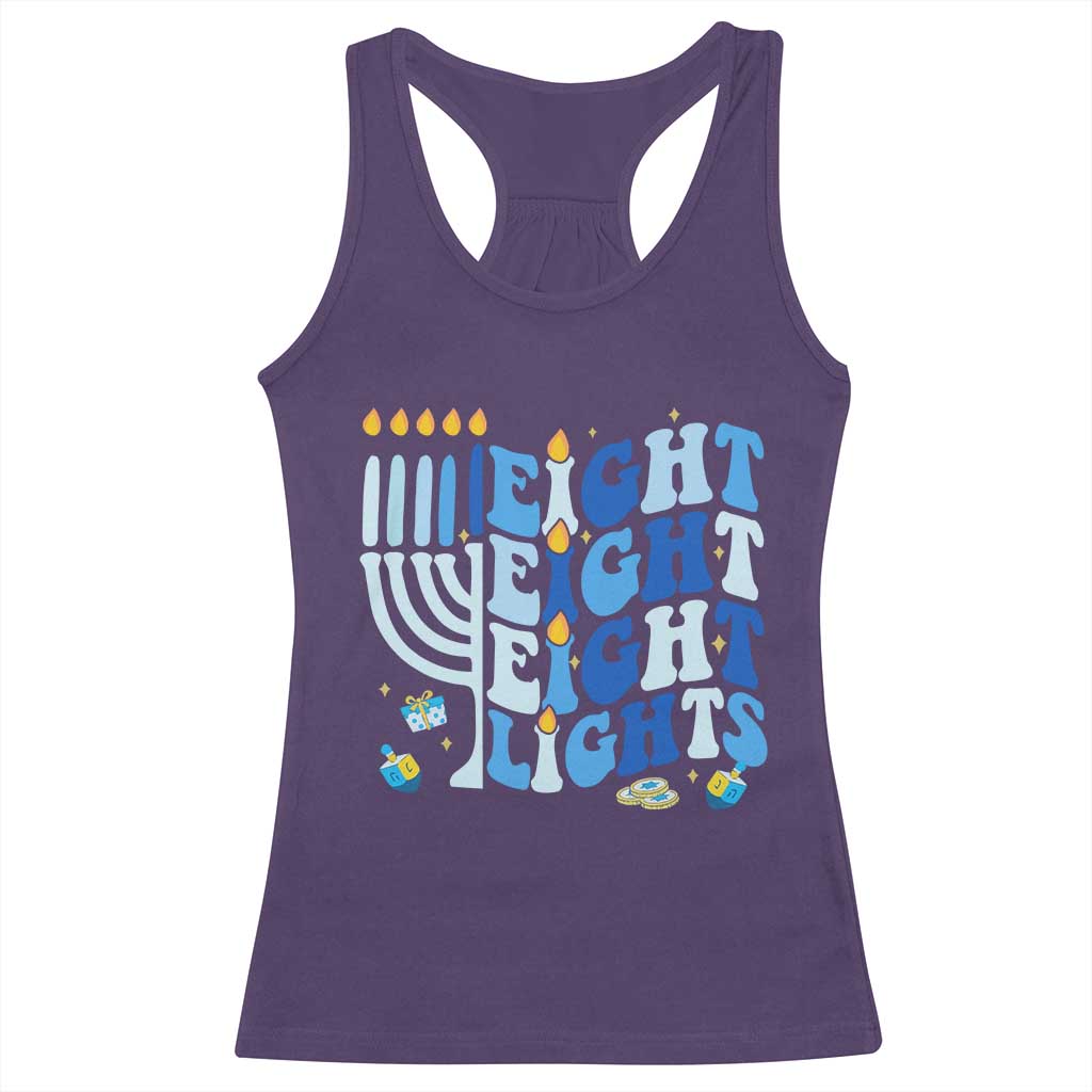 Happy Hanukkah Racerback Tank Top Retro Groovy Eight Nights and Eight Lights - Wonder Print Shop
