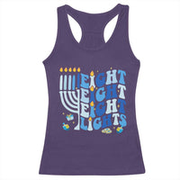 Happy Hanukkah Racerback Tank Top Retro Groovy Eight Nights and Eight Lights - Wonder Print Shop