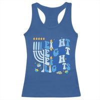 Happy Hanukkah Racerback Tank Top Retro Groovy Eight Nights and Eight Lights - Wonder Print Shop