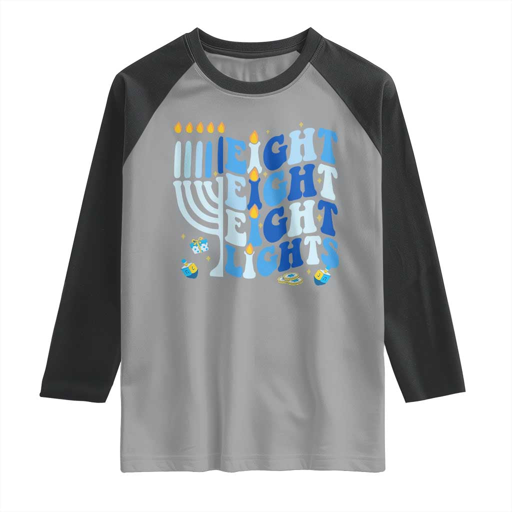 Happy Hanukkah Raglan Shirt Retro Groovy Eight Nights and Eight Lights - Wonder Print Shop