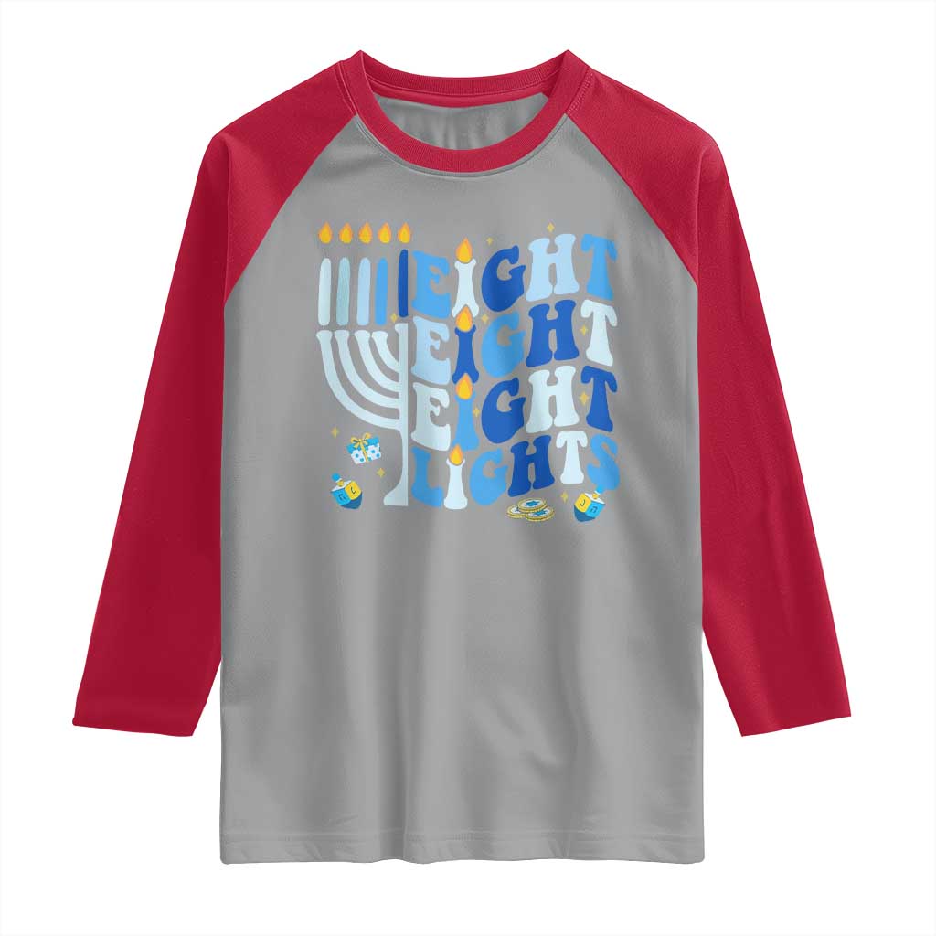 Happy Hanukkah Raglan Shirt Retro Groovy Eight Nights and Eight Lights - Wonder Print Shop