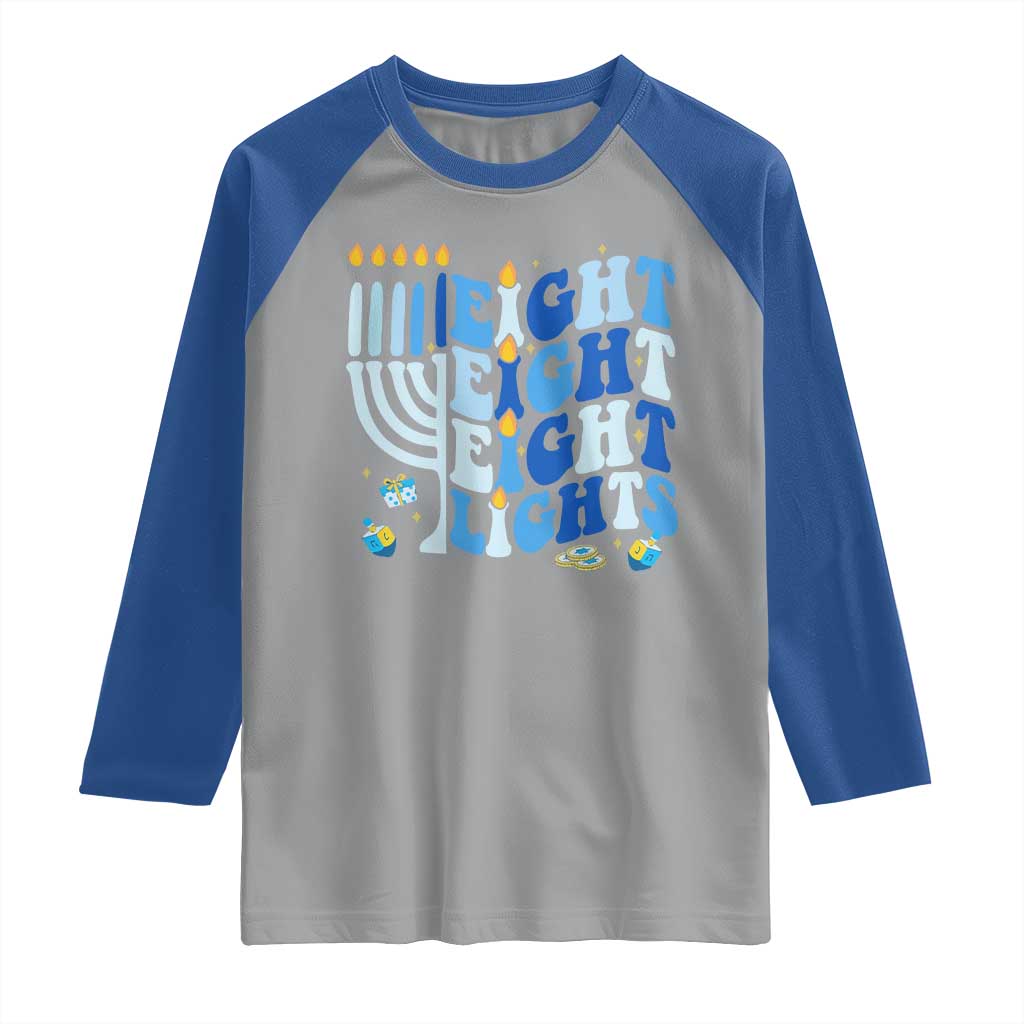 Happy Hanukkah Raglan Shirt Retro Groovy Eight Nights and Eight Lights - Wonder Print Shop