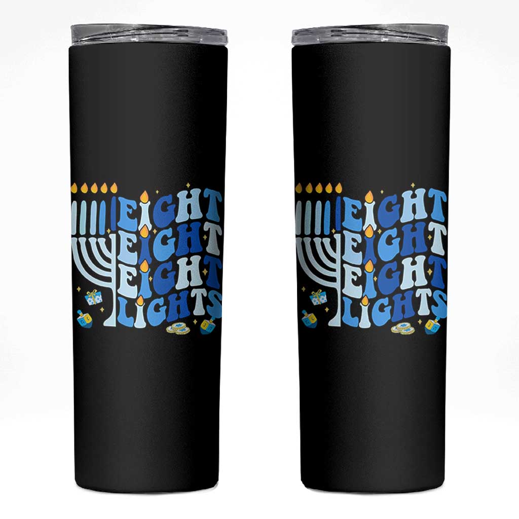 Happy Hanukkah Skinny Tumbler Retro Groovy Eight Nights and Eight Lights - Wonder Print Shop