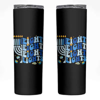 Happy Hanukkah Skinny Tumbler Retro Groovy Eight Nights and Eight Lights - Wonder Print Shop